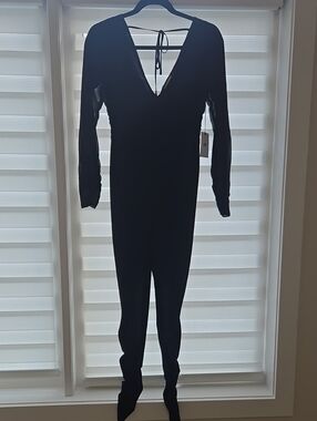LPA Black Long-Sleeve V-Neck Jumpsuit